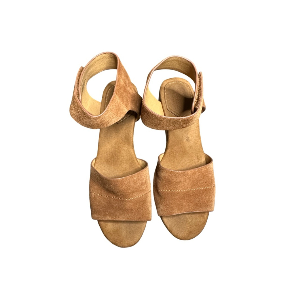 Women's Crown Vintage Brown Suede Cork Wedge Sandals Size 8